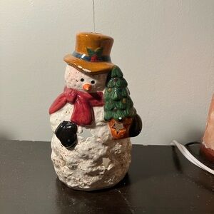 Charming Snowman with Tree Holiday Figurine
